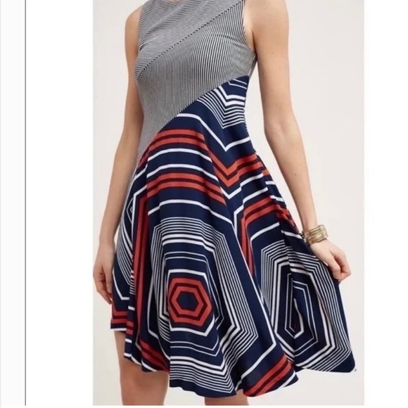 Striped Navy and Red A-Line Dress - Picture 2 of 14